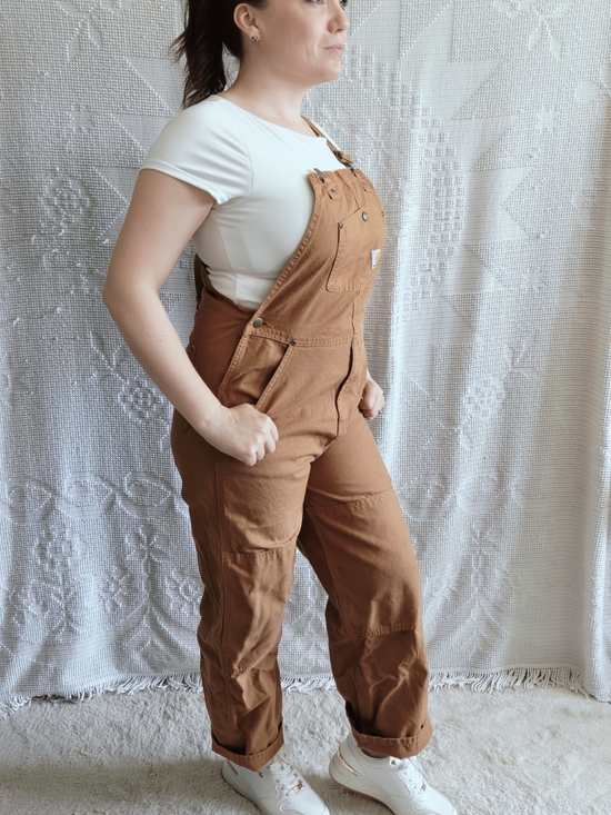 Carhartt Pants - Carhartt Canvas Double Front Bib Overalls Brown Double Knee Workwear Size 14